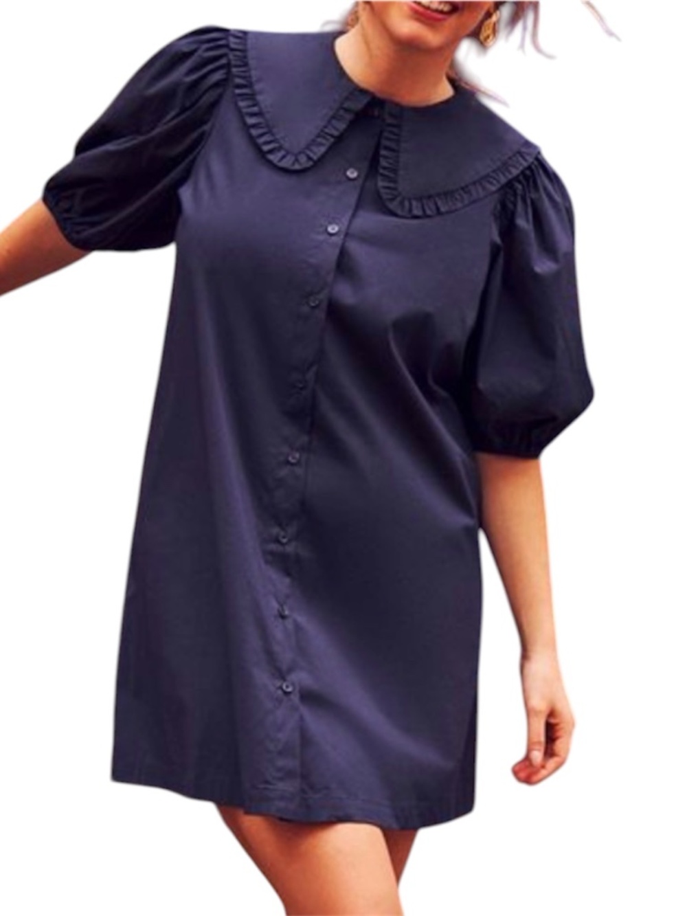 Eloquii peter pan collar button front Women's dress navy blue size 24, modest